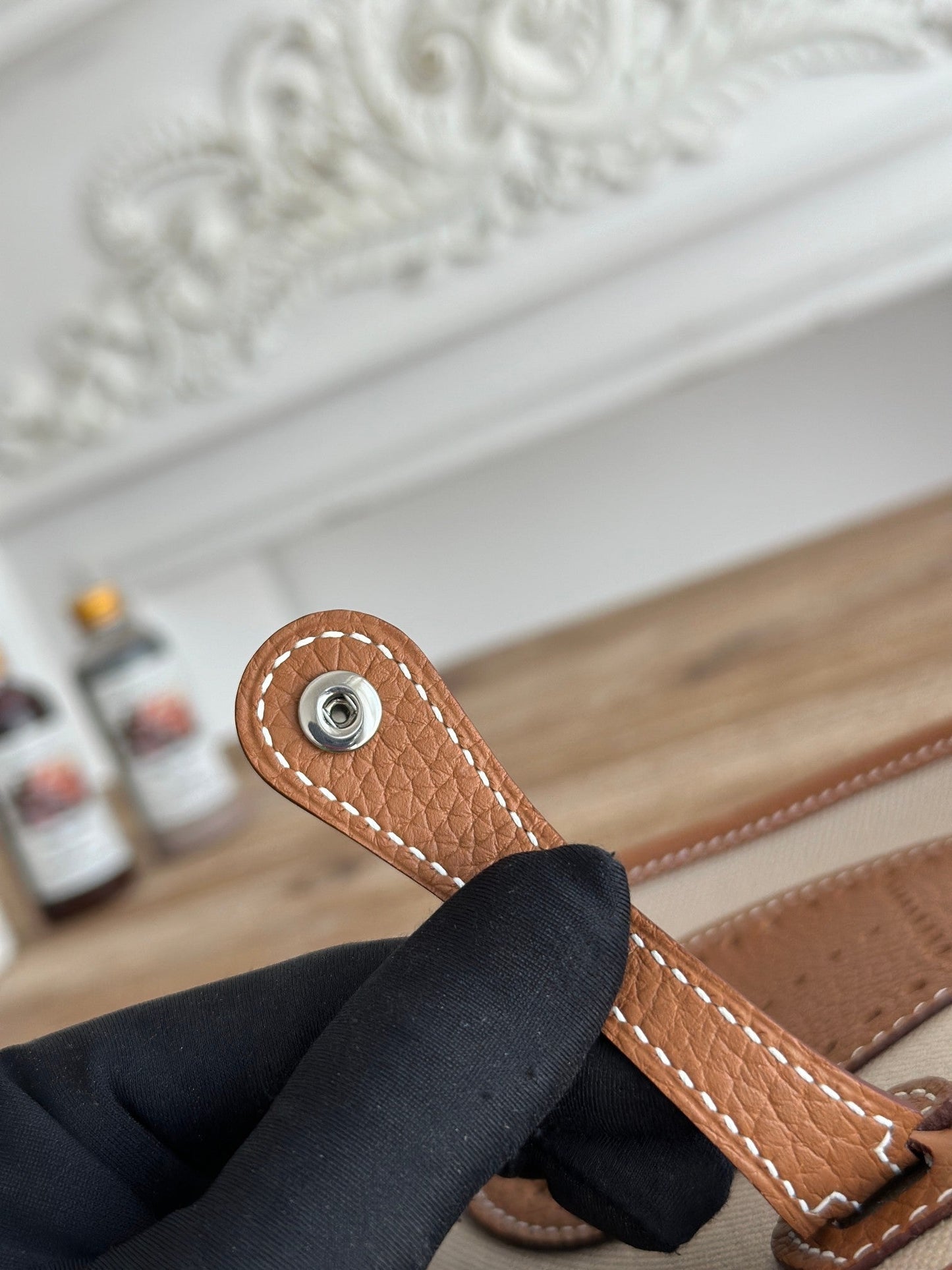 MINI NEO 17 EVELYNE BAG IN BEIGE CANVAS AND BRONZE BROWN CALFSKIN