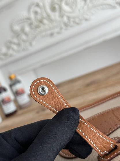 MINI NEO 17 EVELYNE BAG IN BEIGE CANVAS AND BRONZE BROWN CALFSKIN