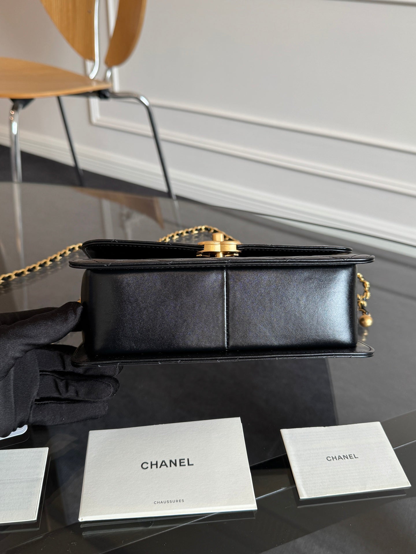 Mini Flap 22cm Black Lambskin Gold Hardware