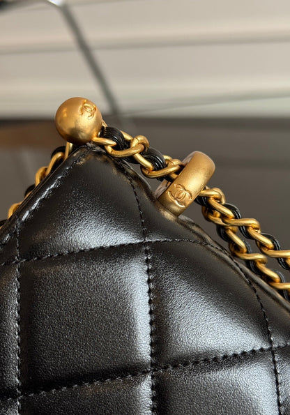 Mini Flap 22cm Black Lambskin Gold Hardware