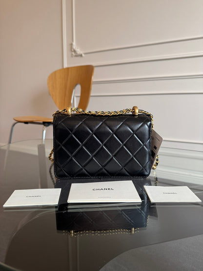 Mini Flap 19cm Black Lambskin Gold Hardware