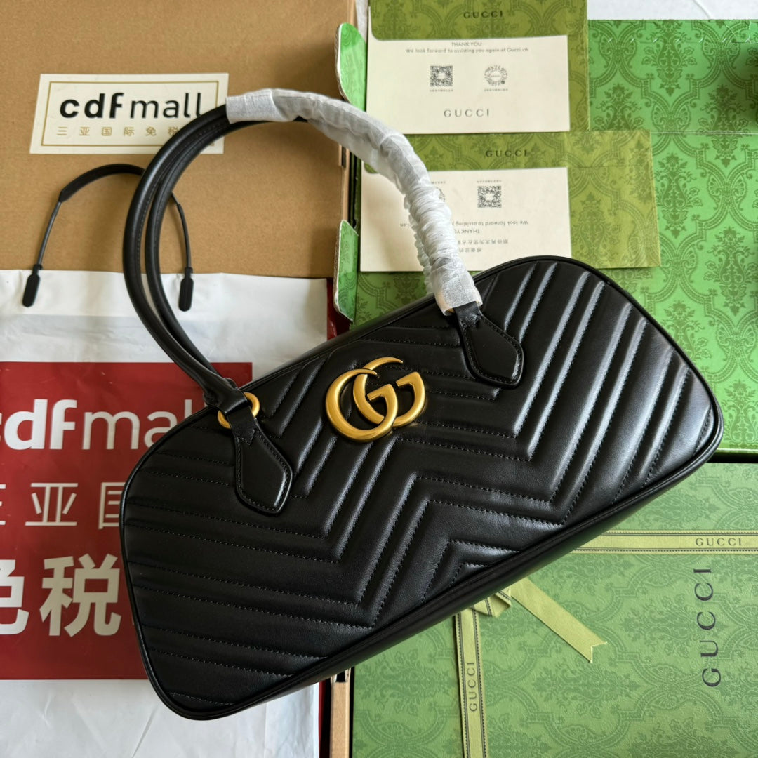 gg marmont medium top handle 35cm black calfskin gold hardware