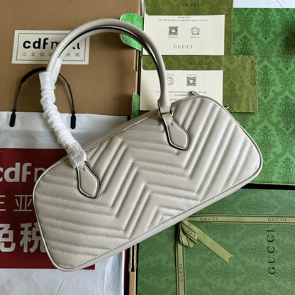 gg marmont medium top handle 35cm cream calfskin gold hardware