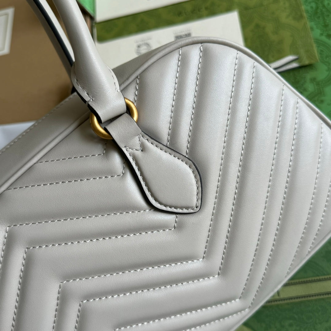 gg marmont medium top handle 35cm cream calfskin gold hardware