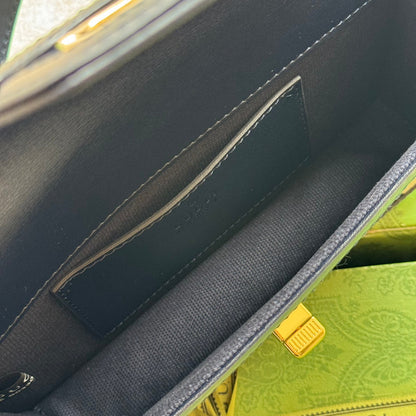 LUCE MINI SHOULDER BAG 20 IN LIGHT GRAY CANVAS AND BLACK CALFSKIN TRIM GOLD HARDWARE