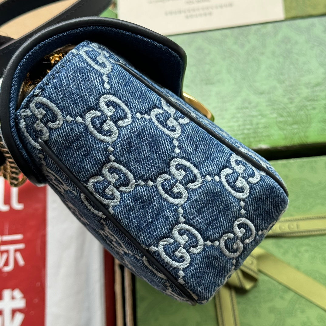 gg marmont 26cm blue monogram denim gold hardware