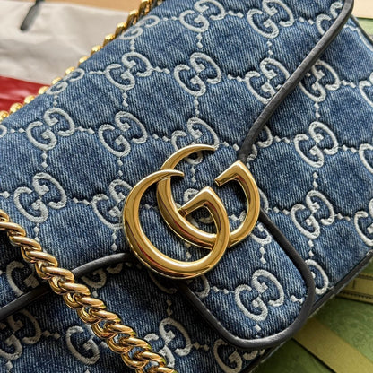 gg marmont 26cm blue monogram denim gold hardware