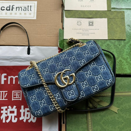 gg marmont 26cm blue monogram denim gold hardware