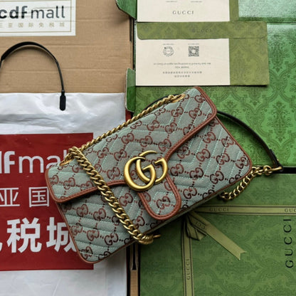 gg marmont 26cm chocolate blue monogram canvas gold hardware