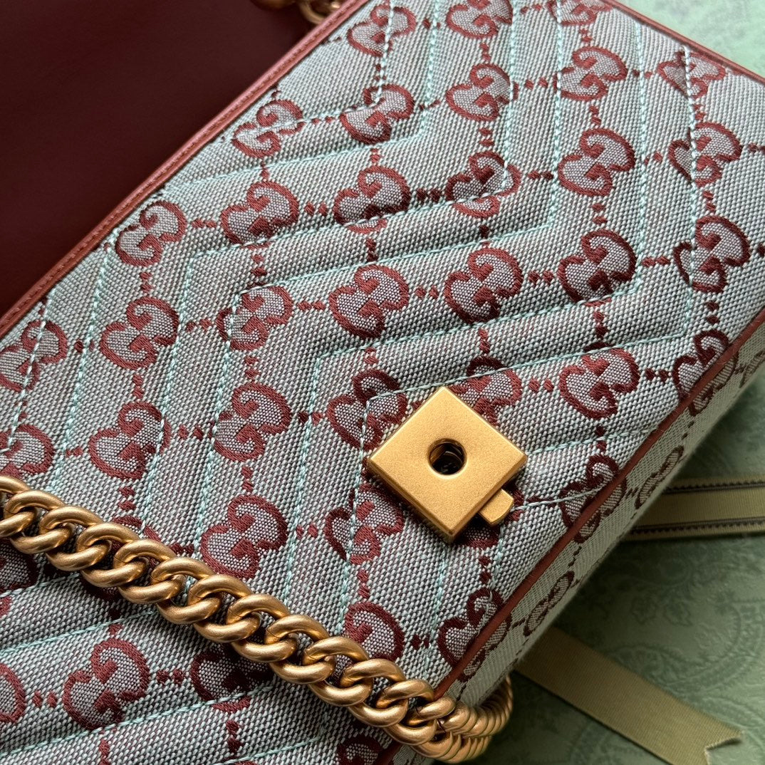 gg marmont 26cm chocolate blue monogram canvas gold hardware