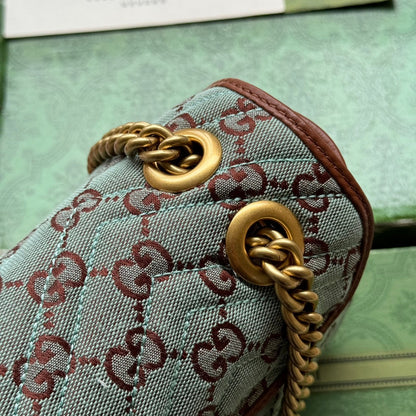 gg marmont 26cm chocolate blue monogram canvas gold hardware