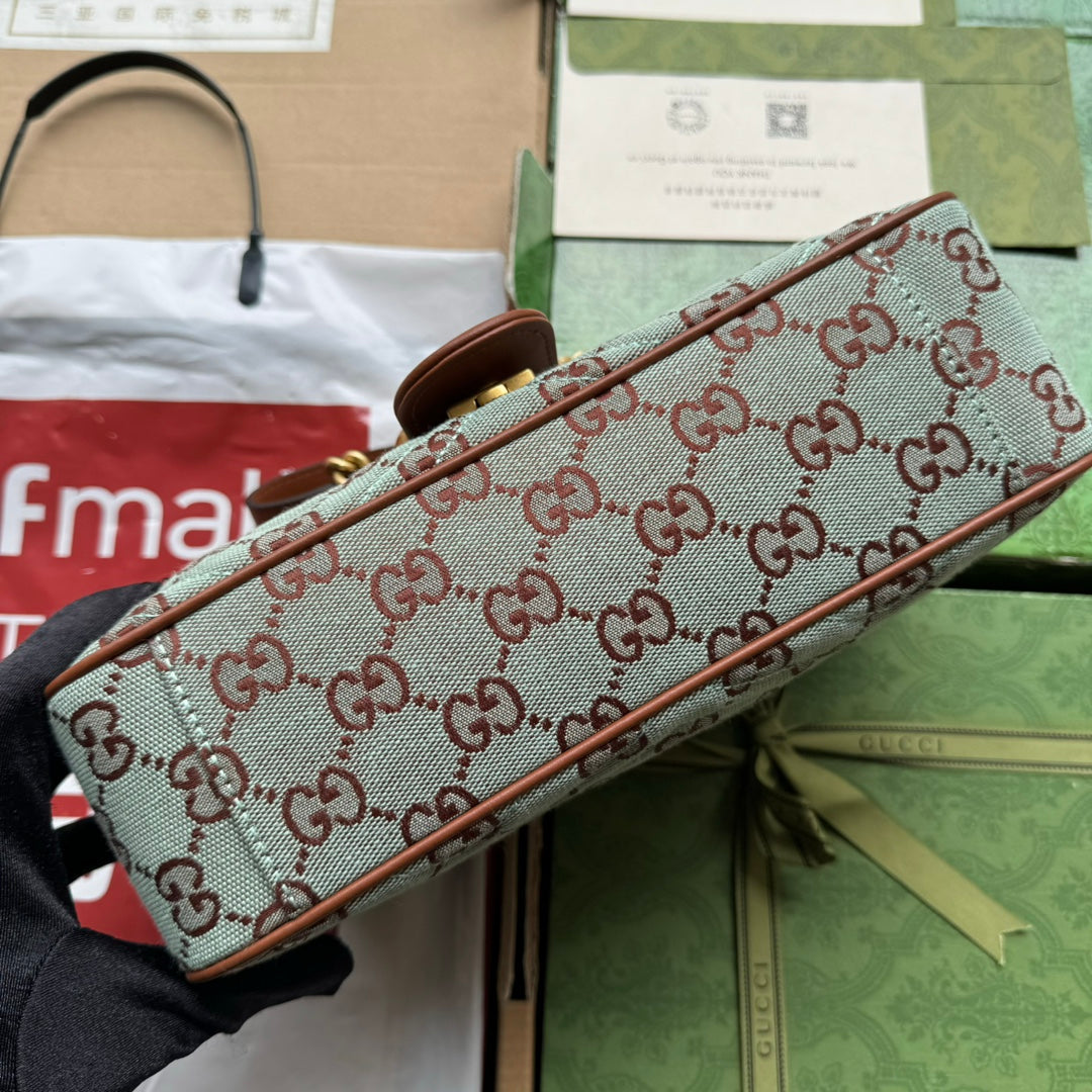 gg marmont 26cm chocolate blue monogram canvas gold hardware