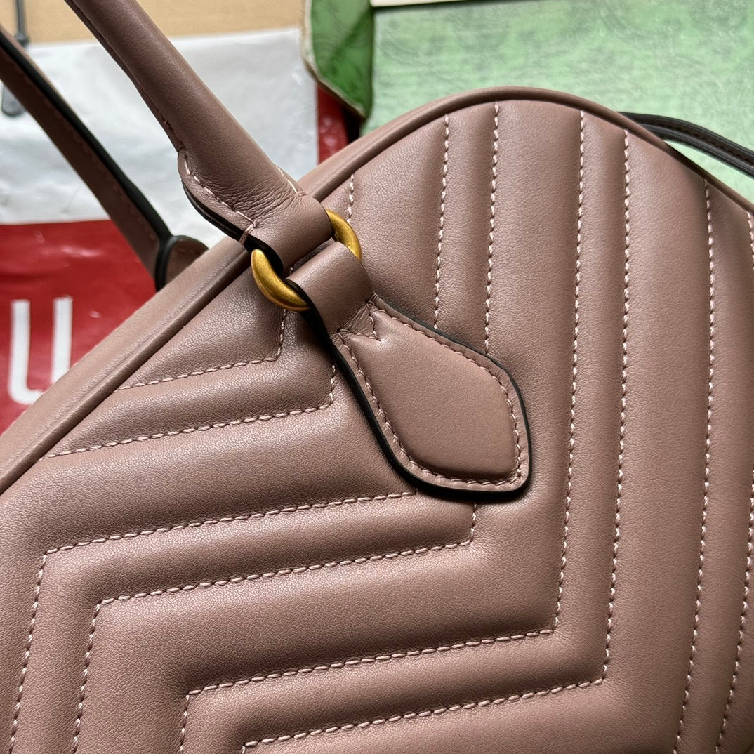 gg marmont medium top handle 35cm nude calfskin gold hardware