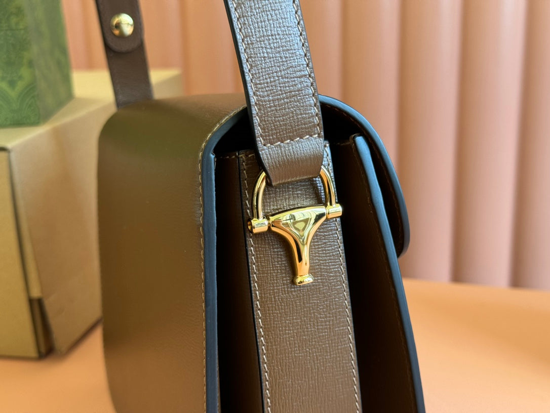 GG 1955 Horsebit Mini Bag 20cm Brown Calfskin Gold Hardware