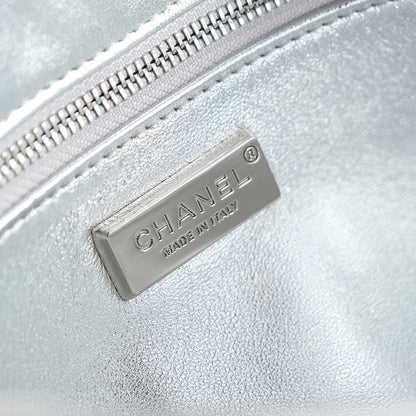 25C Flap Bag 21cm Dense Silver Sequin White Calfskin