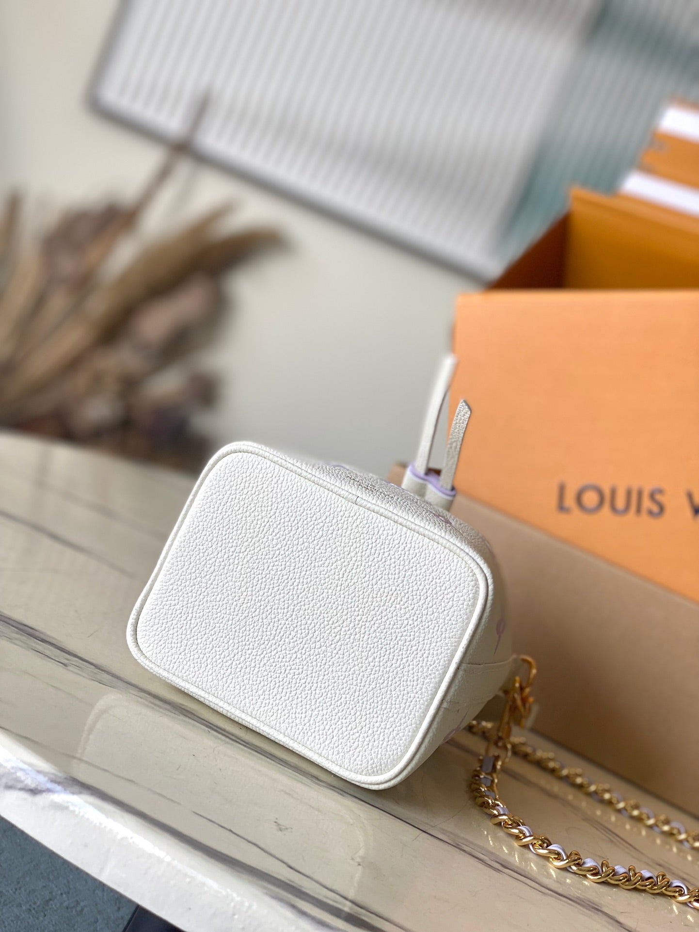 NANO NO¨¦ 16 IN WHITE PURPLE MONOGRAM EMBOSSED CALFSKIN