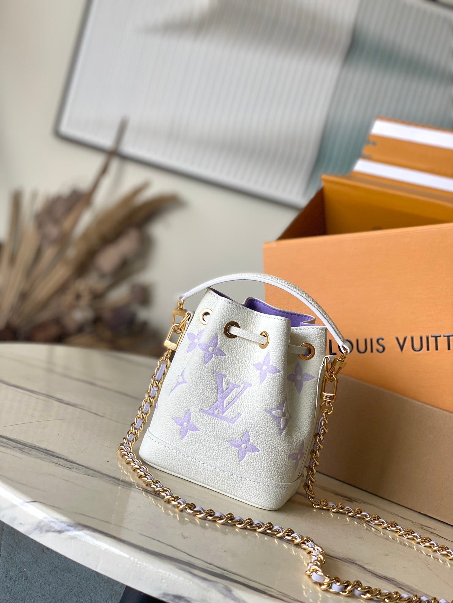 NANO NO¨¦ 16 IN WHITE PURPLE MONOGRAM EMBOSSED CALFSKIN