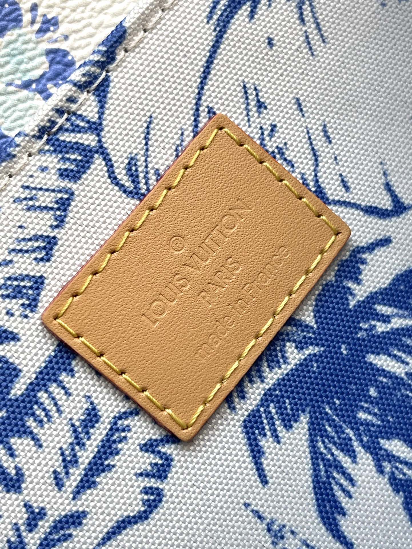 POCHETTE M¨¦TIS 25 IN LAGOON BLUE MONOGRAM TILES CANVAS GOLD HARDWARE