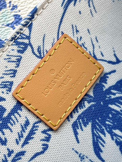 POCHETTE M¨¦TIS 25 IN LAGOON BLUE MONOGRAM TILES CANVAS GOLD HARDWARE