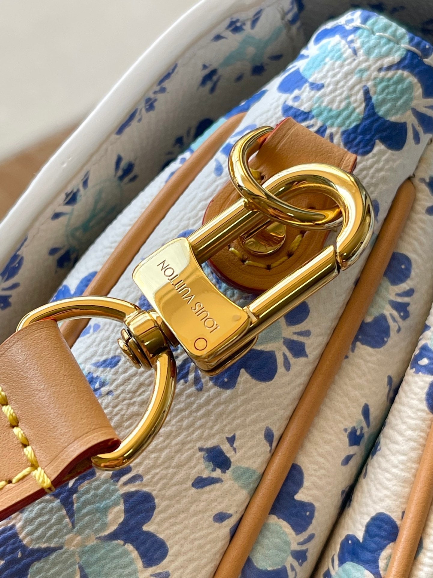 POCHETTE M¨¦TIS 25 IN LAGOON BLUE MONOGRAM TILES CANVAS GOLD HARDWARE