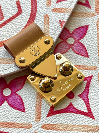 POCHETTE M¨¦TIS 25 IN CORAL MONOGRAM TILES CANVAS GOLD HARDWARE