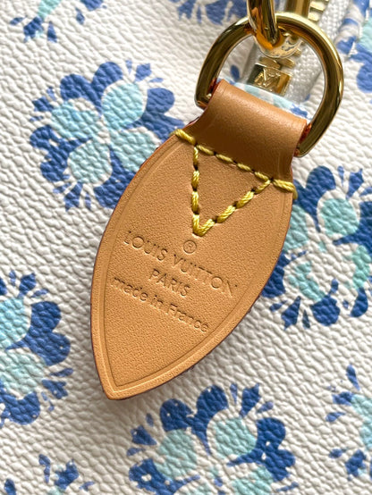 SPEEDY BANDOULI¨¨RE 20 IN LAGOON BLUE MONOGRAM TILES CANVAS GOLD BUCKLE