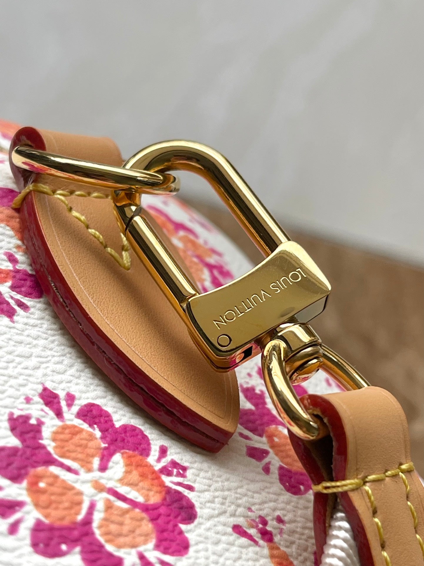 SPEEDY BANDOULI¨¨RE 20 IN CORAL MONOGRAM TILES CANVAS GOLD BUCKLE