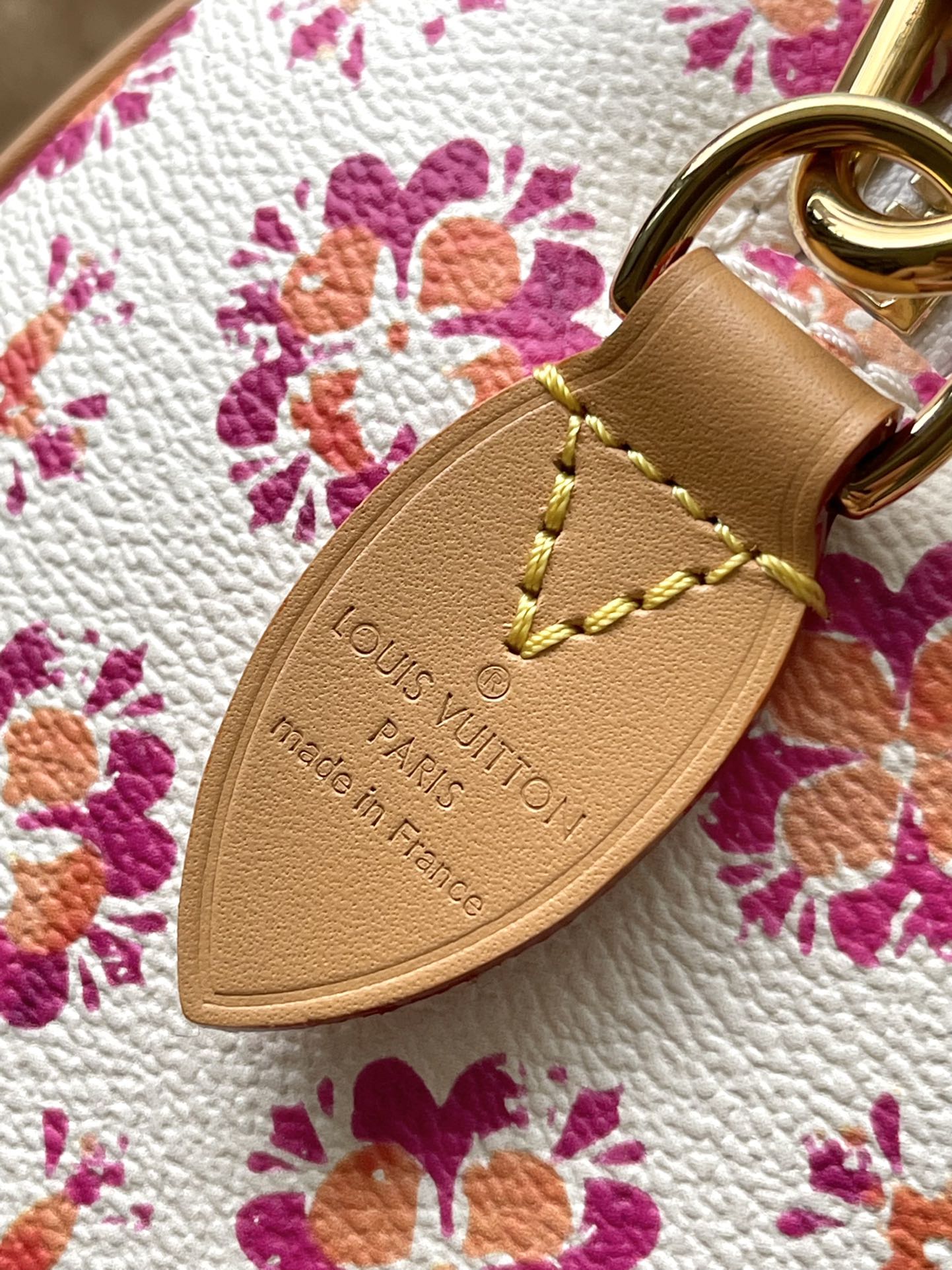 SPEEDY BANDOULI¨¨RE 20 IN CORAL MONOGRAM TILES CANVAS GOLD BUCKLE