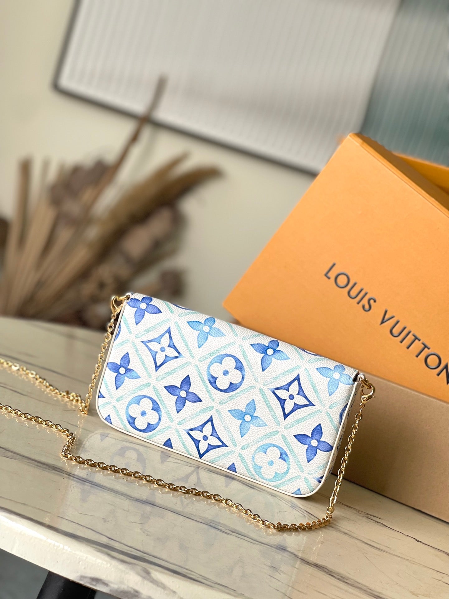 F¨¦LICIE POCHETTE 21 IN LAGOON BLUE MONOGRAM TILES CANVAS