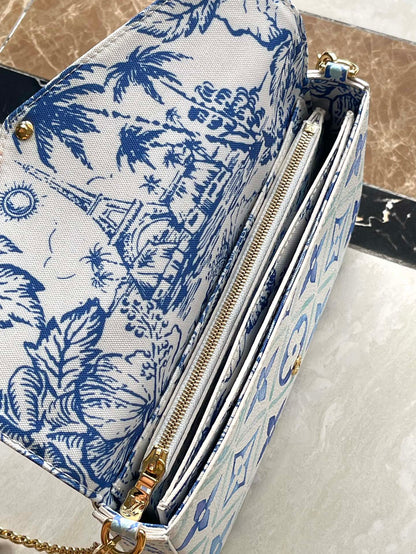 F¨¦LICIE POCHETTE 21 IN LAGOON BLUE MONOGRAM TILES CANVAS