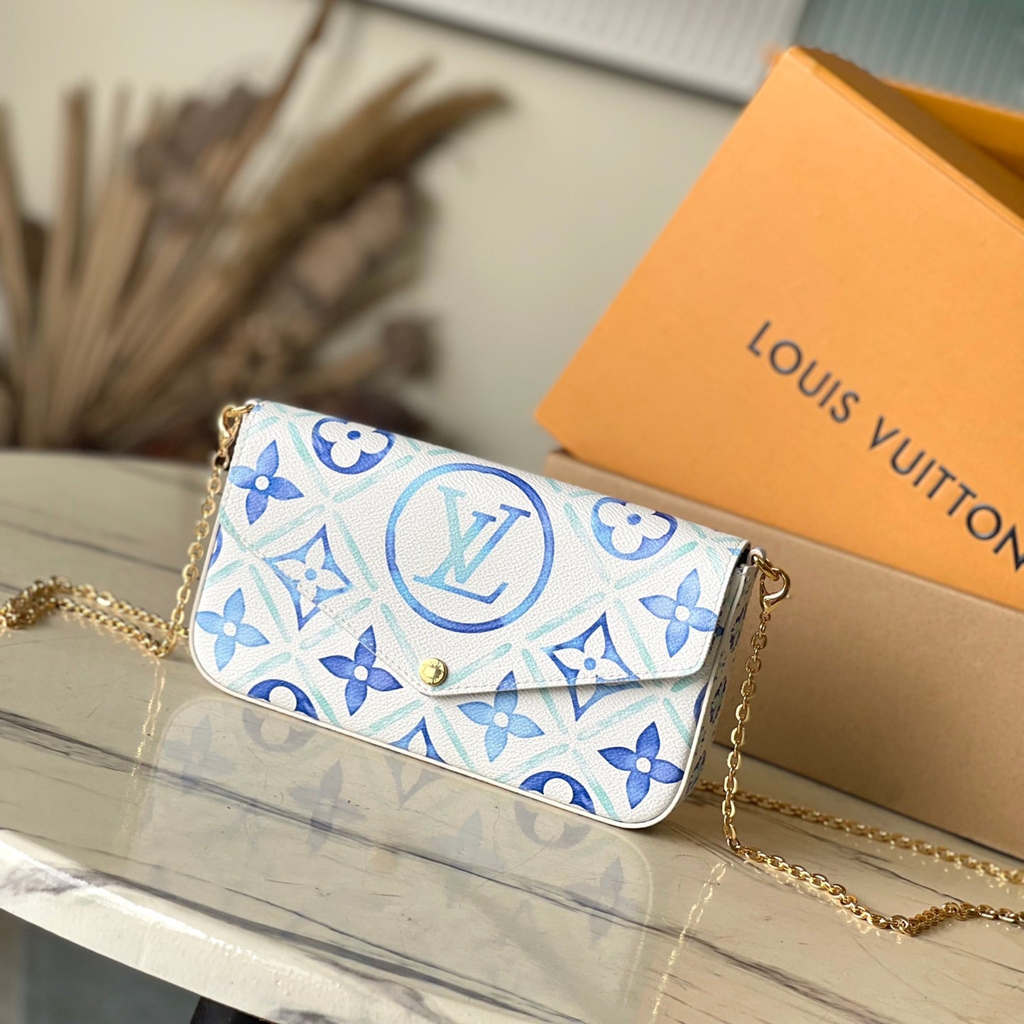 F¨¦LICIE POCHETTE 21 IN LAGOON BLUE MONOGRAM TILES CANVAS