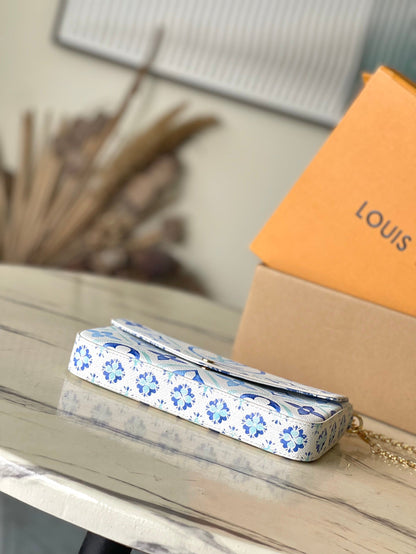 F¨¦LICIE POCHETTE 21 IN LAGOON BLUE MONOGRAM TILES CANVAS