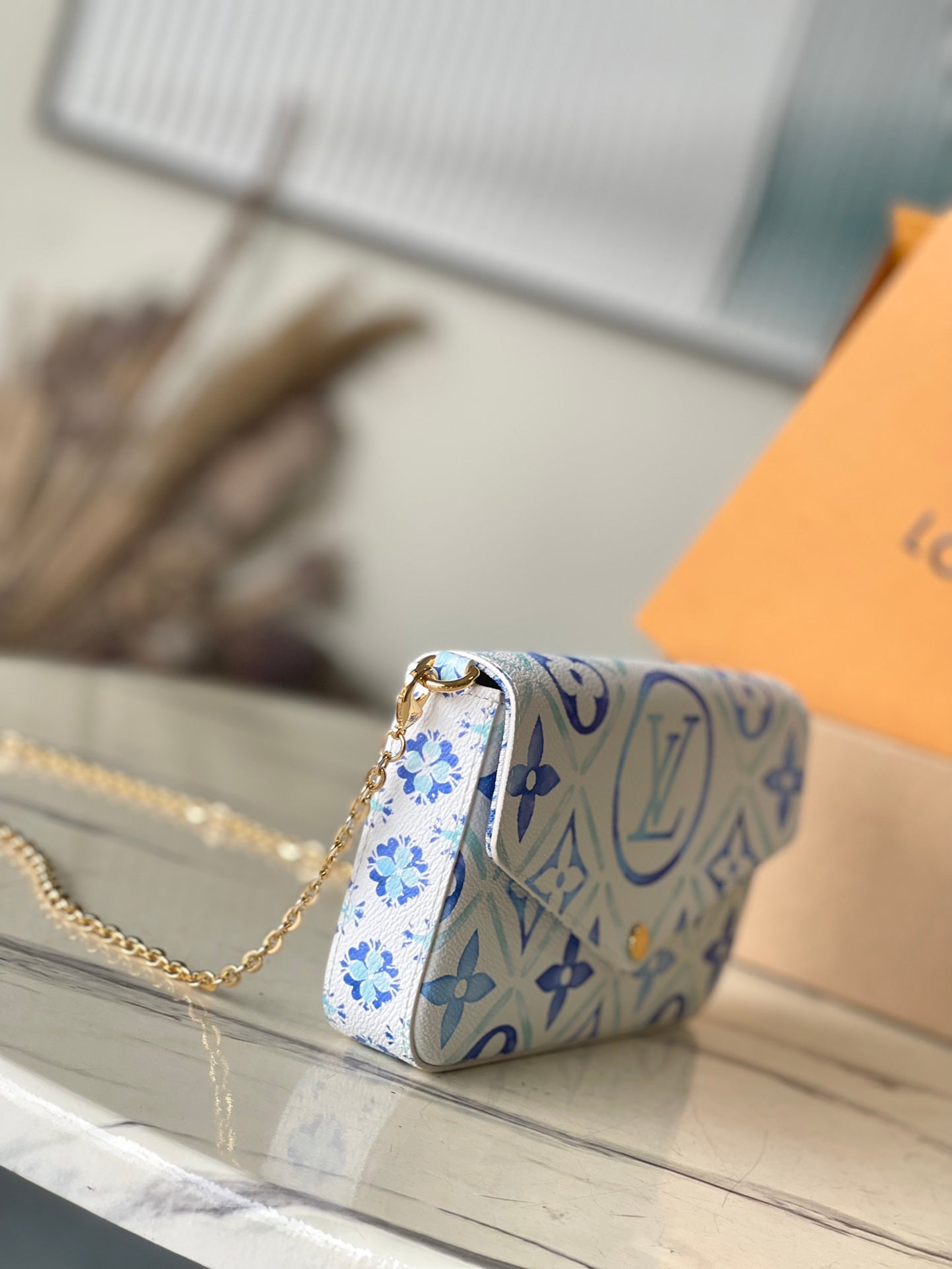 F¨¦LICIE POCHETTE 21 IN LAGOON BLUE MONOGRAM TILES CANVAS