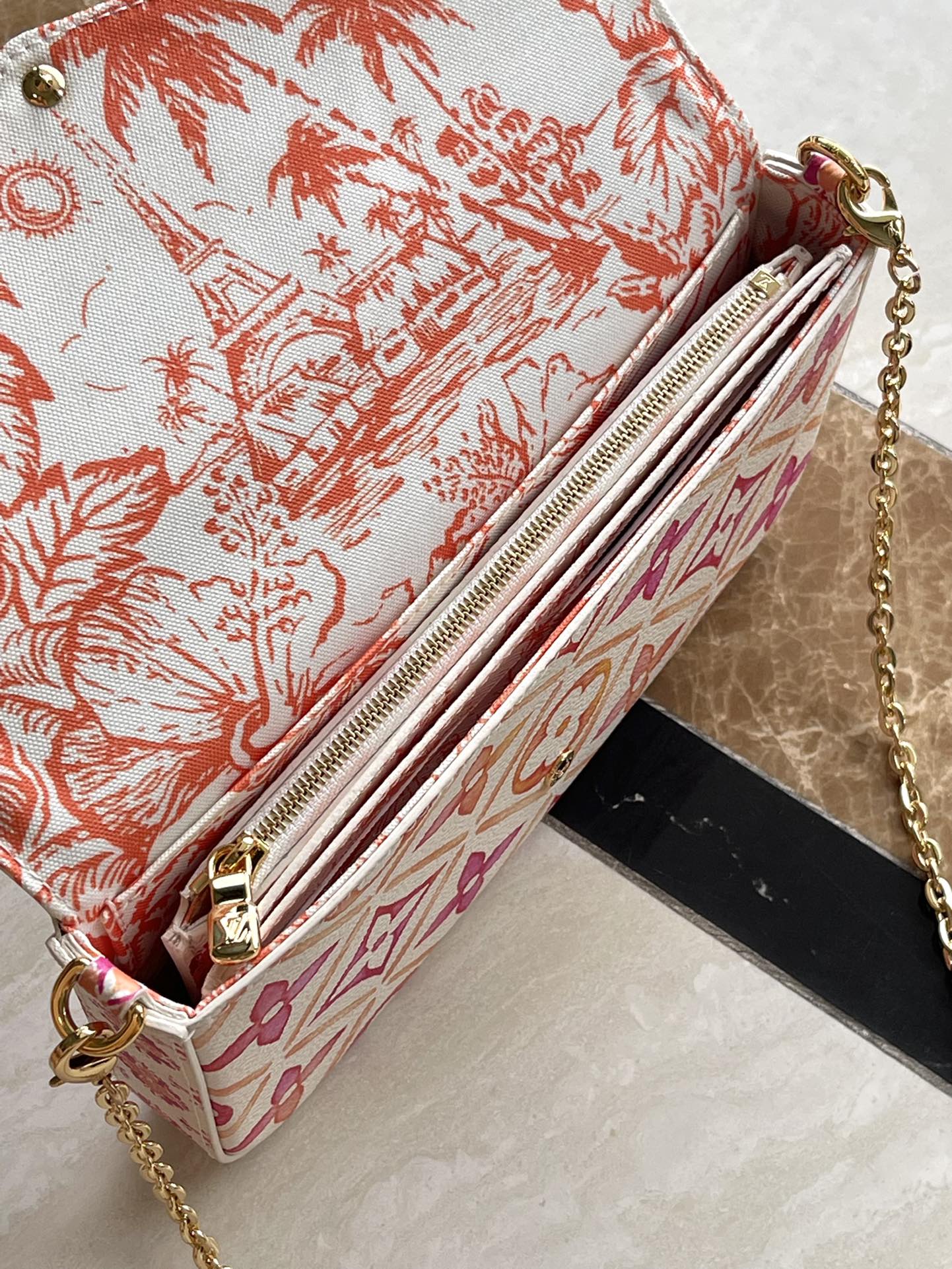 F¨¦LICIE POCHETTE 21 IN CORAL MONOGRAM TILES CANVAS