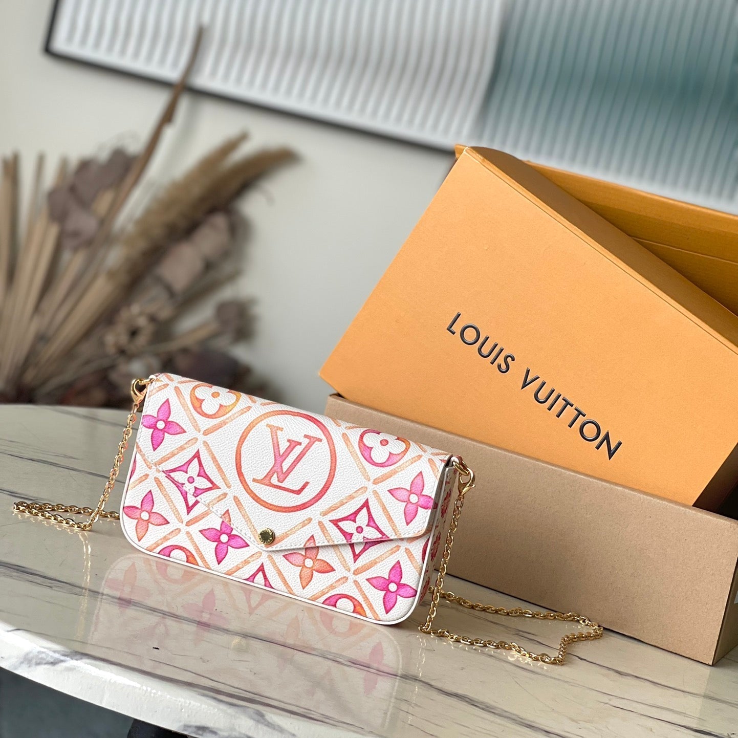 F¨¦LICIE POCHETTE 21 IN CORAL MONOGRAM TILES CANVAS