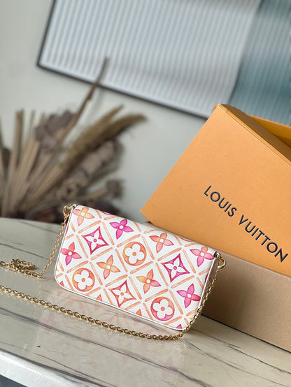 F¨¦LICIE POCHETTE 21 IN CORAL MONOGRAM TILES CANVAS