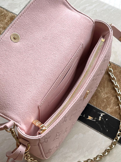 WALLET ON CHAIN IVY 23 IN LIGHT PINK MONOGRAM PERFORATED CALFSKIN GOLD HARDWARE