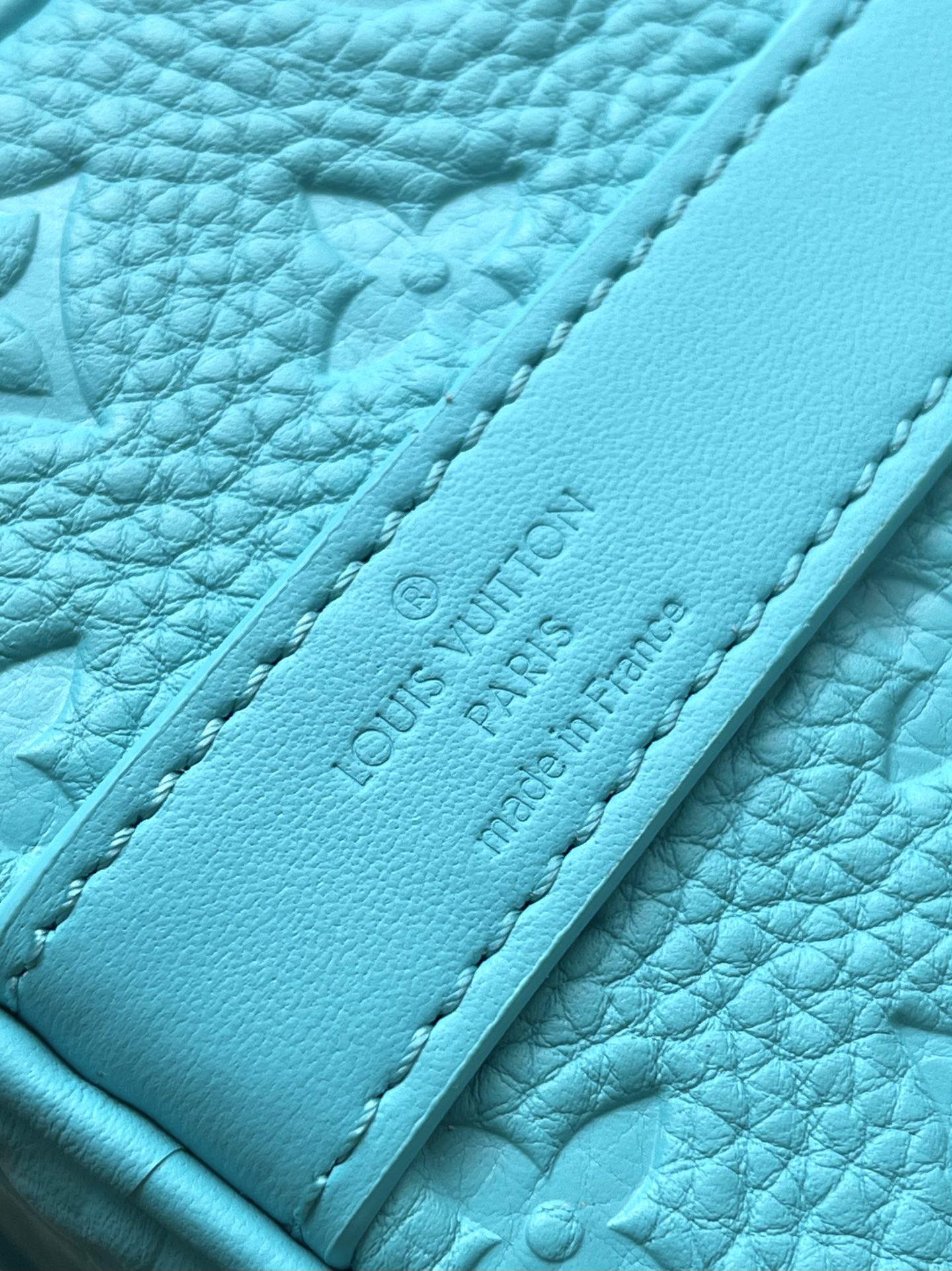 KEEPALL BANDOULI¨¨RE 25 IN TURQUOISE BLUE MONOGRAM EMBOSSED CALFSKIN