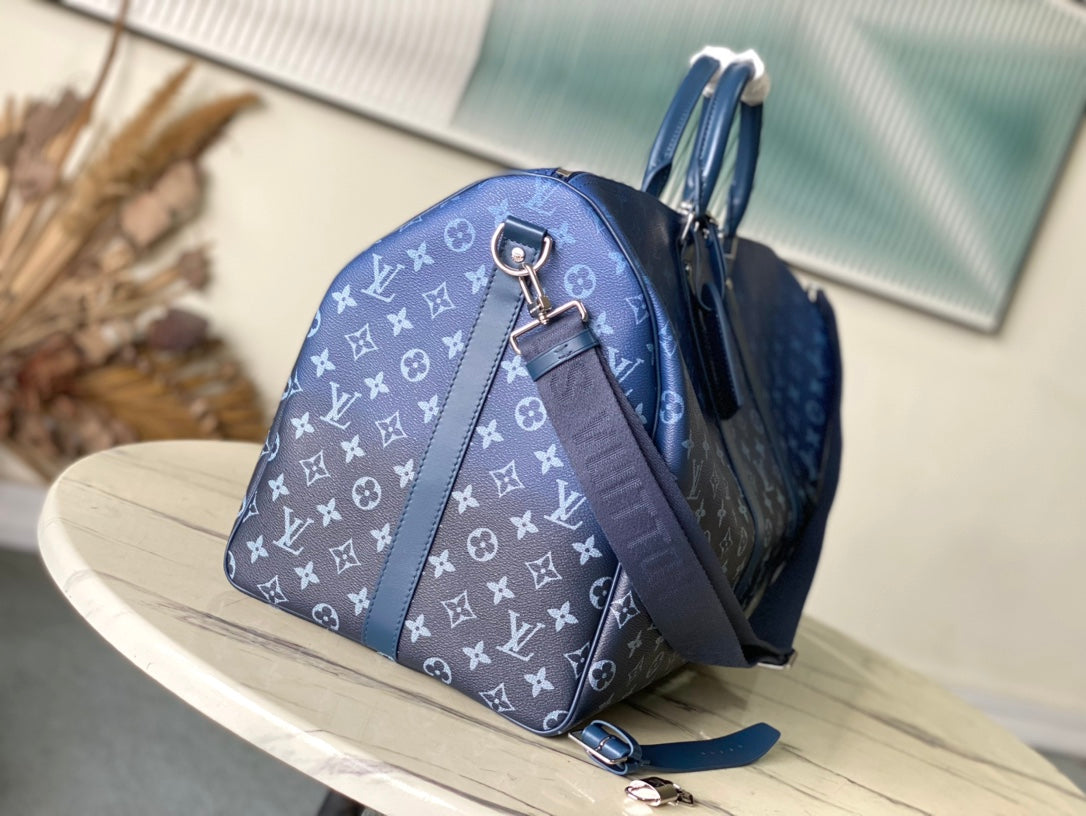 KEEPALL BANDOULI¨¨RE 55 IN NAVY GREEN MONOGRAM GRADIENT CANVAS