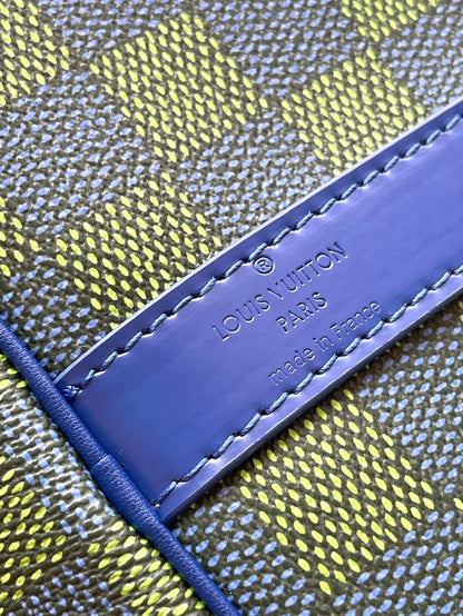 KEEPALL BANDOULI¨¨RE 45 IN BLUE GREEN DAMIER HERITAGE COATED CANVAS