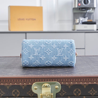 NANO SPEEDY 16 IN LIGHT BLUE MONOGRAM DENIM