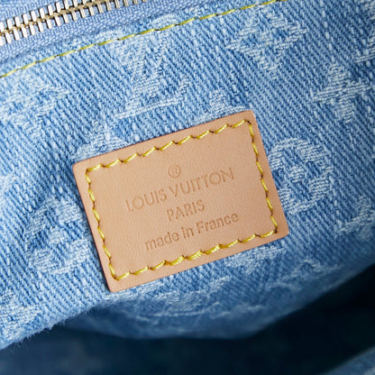 LET GO PM 28 IN LIGHT BLUE MONOGRAM DENIM GOLD HARDWARE
