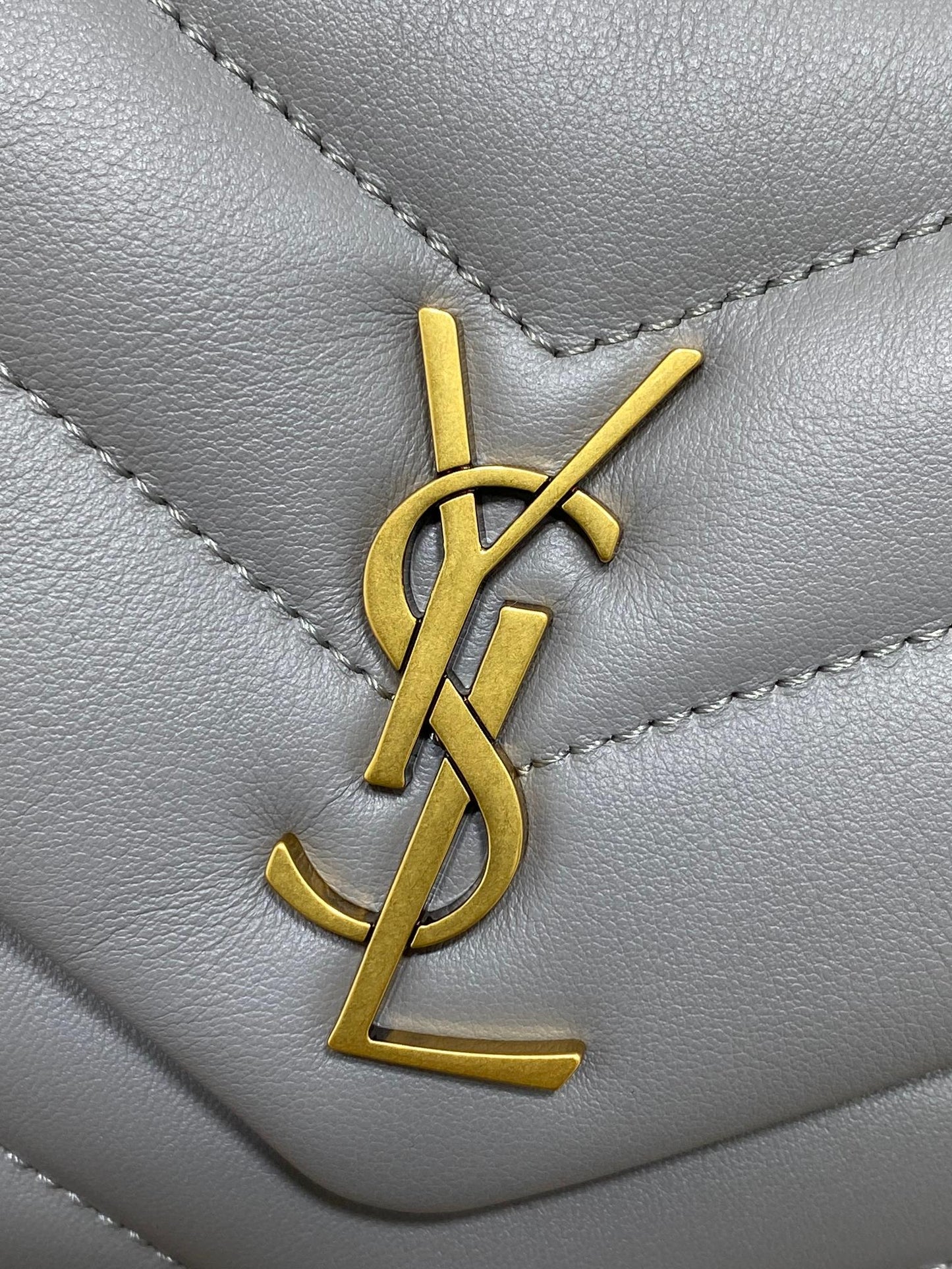 LOULOU MINI BAG 20 IN ASH BLUE QUILTED LAMBSKIN GOLD HARDWARE