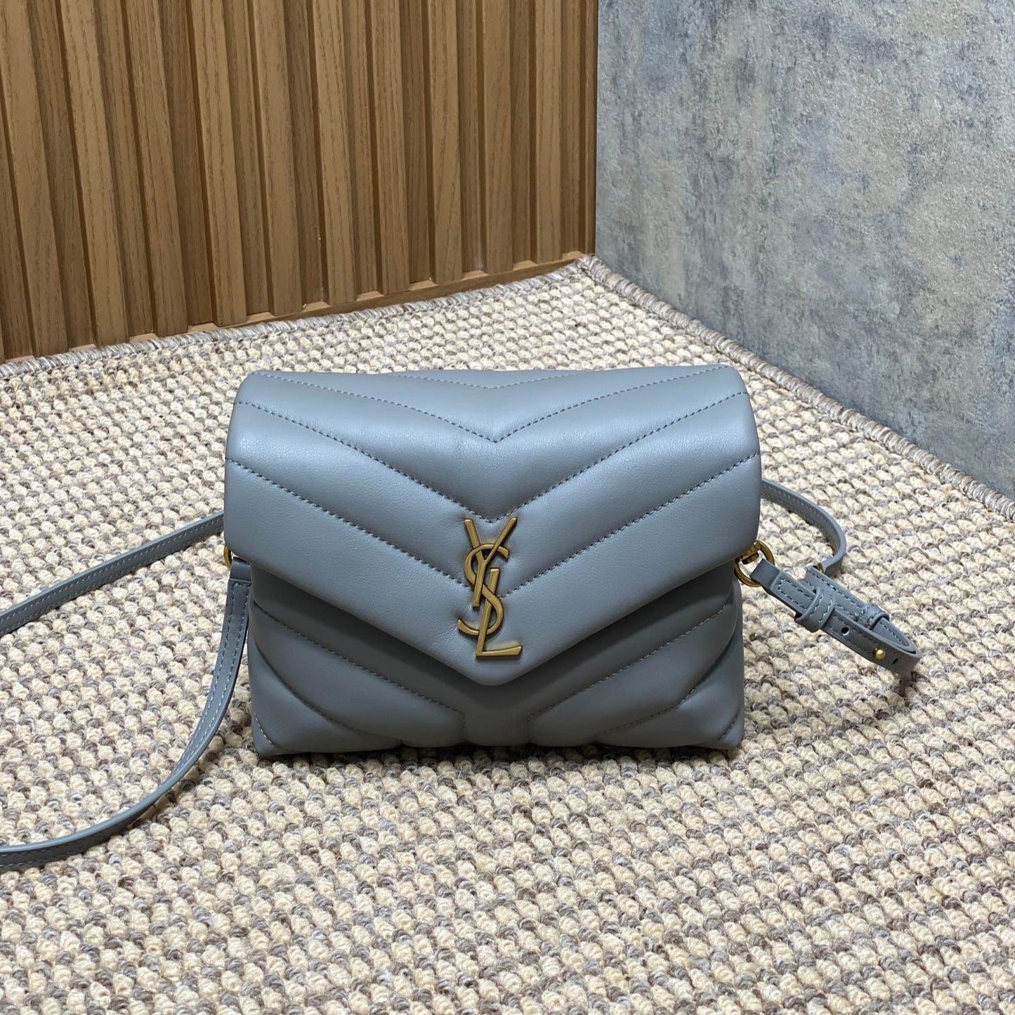 LOULOU MINI BAG 20 IN ASH BLUE QUILTED LAMBSKIN GOLD HARDWARE