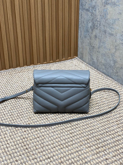 LOULOU MINI BAG 20 IN ASH BLUE QUILTED LAMBSKIN GOLD HARDWARE