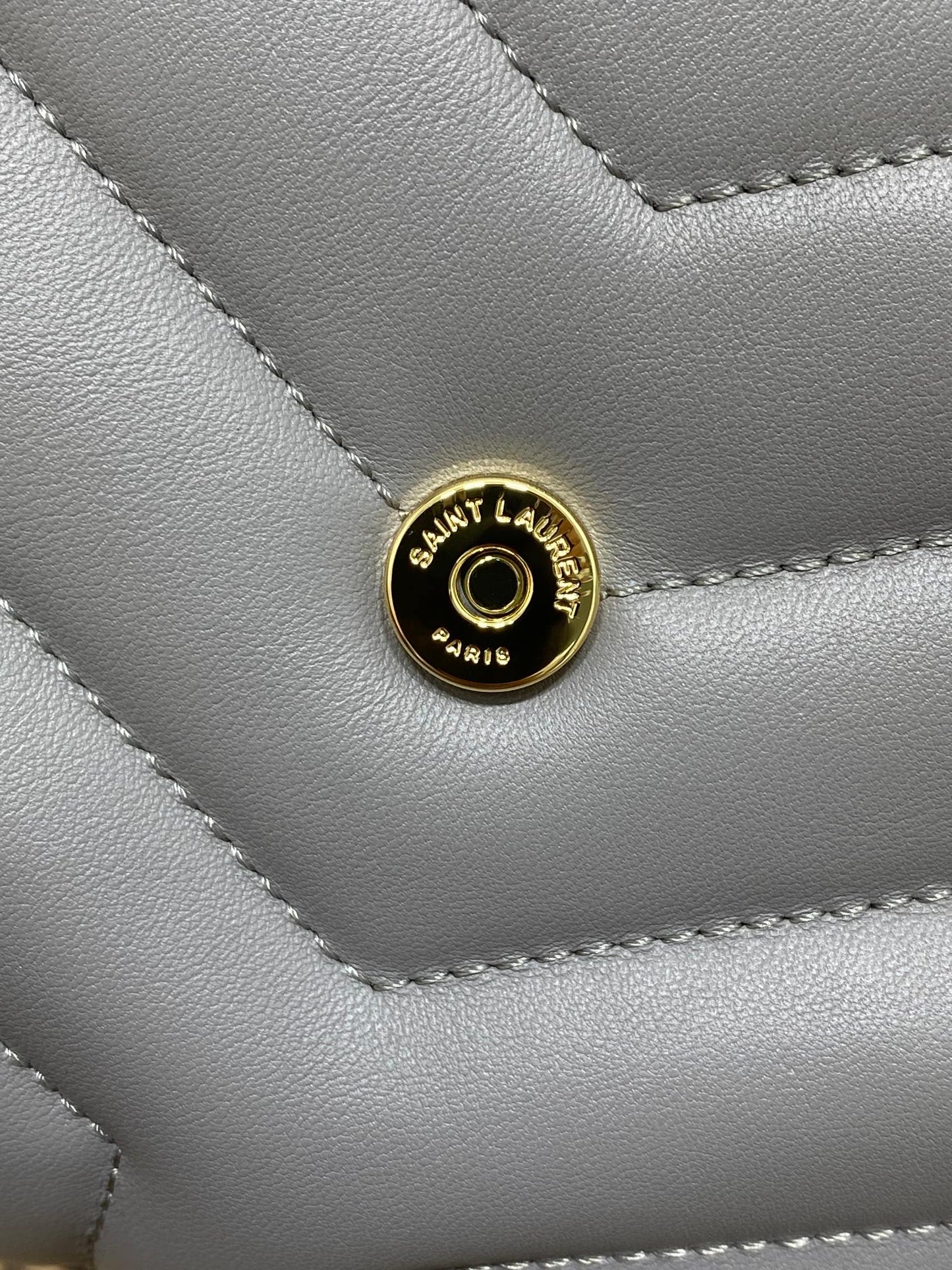 LOULOU MINI BAG 20 IN ASH BLUE QUILTED LAMBSKIN GOLD HARDWARE