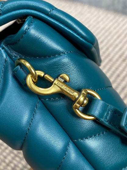 LOULOU MINI BAG 20 IN DARK CYAN LAMBSKIN GOLD HARDWARE