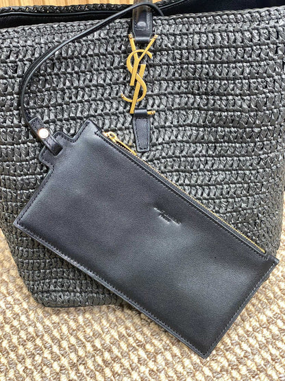 le 37 woven raffia 20cm black calfskin