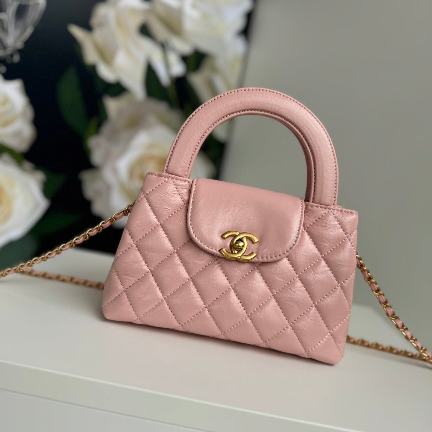 cc 24a nano 19cm kelly shopper bag pastel pink lambskin