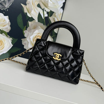 cc 24a nano 19cm kelly shopper bag black lambskin